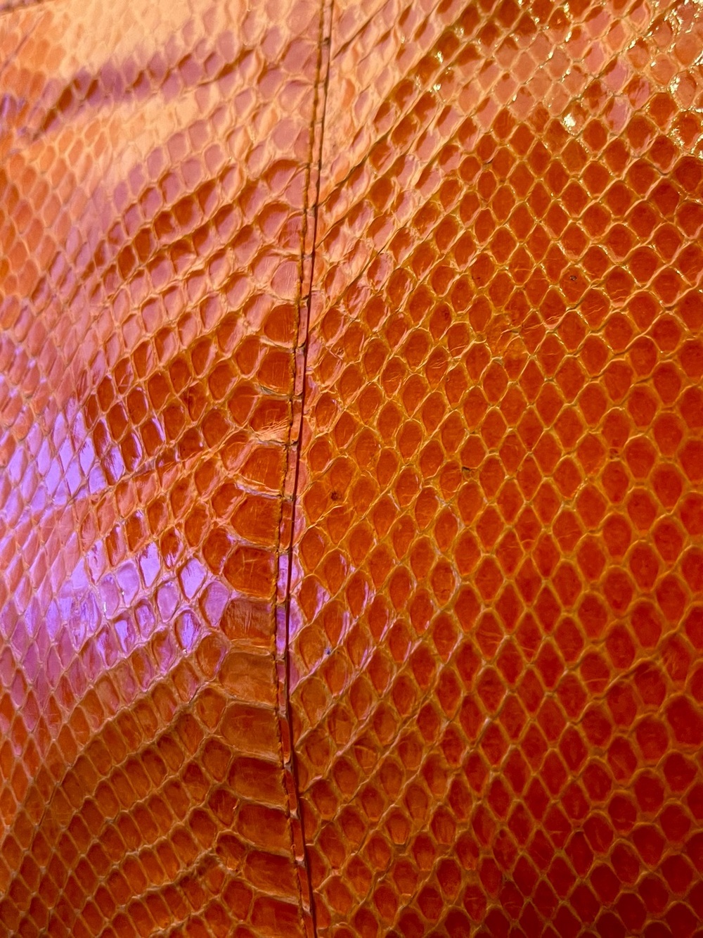Vintage Genuine Snakeskin Bag - Bright Orange Exotic Leather Clutch - Y2K - Picture 11 of 13